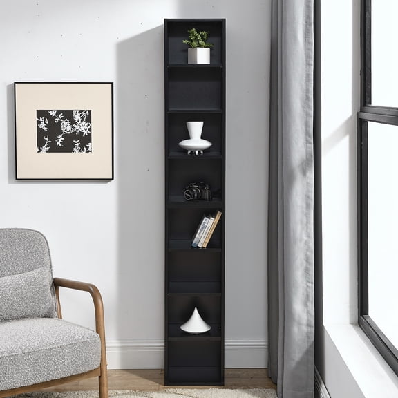 FunMay Black MDF Media Tower Rack CD DVD Slim Storage Cabinet