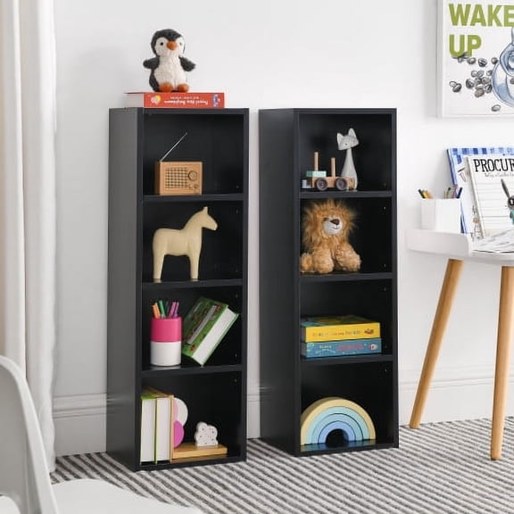 8-Tier Media Tower Rack, Tall Narrow Storage Cabinet with Adjustable Shelves, CD DVD Organizer, Slim Bookcase Display Shelf, Space-Saving Home Office Shelf, Black