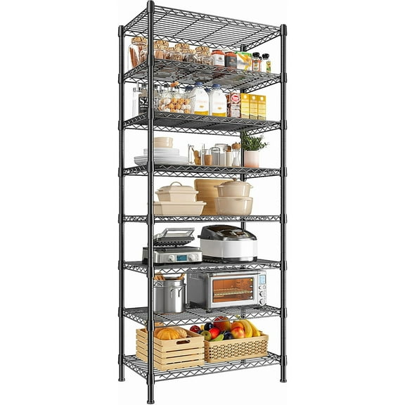 8 Tier Metal Shelving Storage Shelves Load 1200LBS,Adjustable Wire Shelving Units and Storage,Storage Rack Pantry Shelves for Kitchen Bathroom,72''H X 13.8''D X 23.6''W,Black