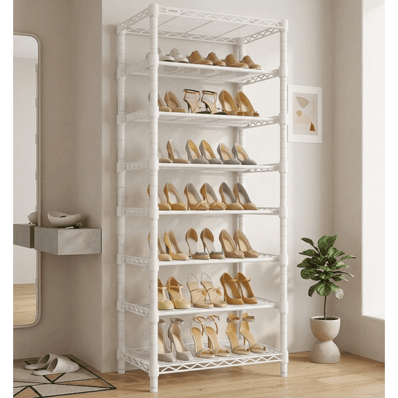 8-Tier Metal Storage Rack, Heavy Duty Shelving Unit, Adjustable and Detachable Shelves, Home Organization Organizer, 544 lbs Weight Capacity, White