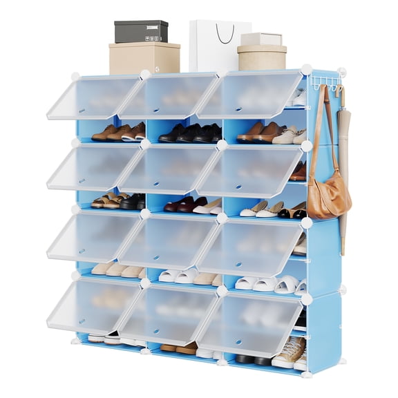 8-Tier Modular Shoe Rack, 3-Column Sturdy Plastic Storage Cabinet, Shoe Storage for Hallway, Closet, Bedroom, Entryway, Blue