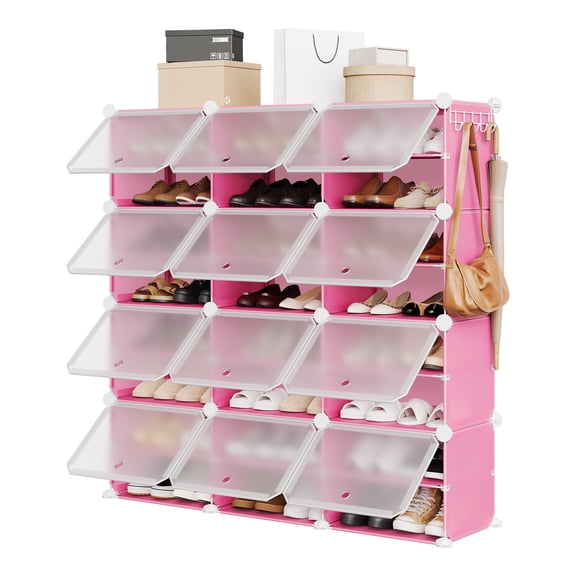 8-Tier Modular Shoe Rack, 3-Column Sturdy Plastic Storage Cabinet, Shoe Storage for Hallway, Closet, Bedroom, Entryway, Pink