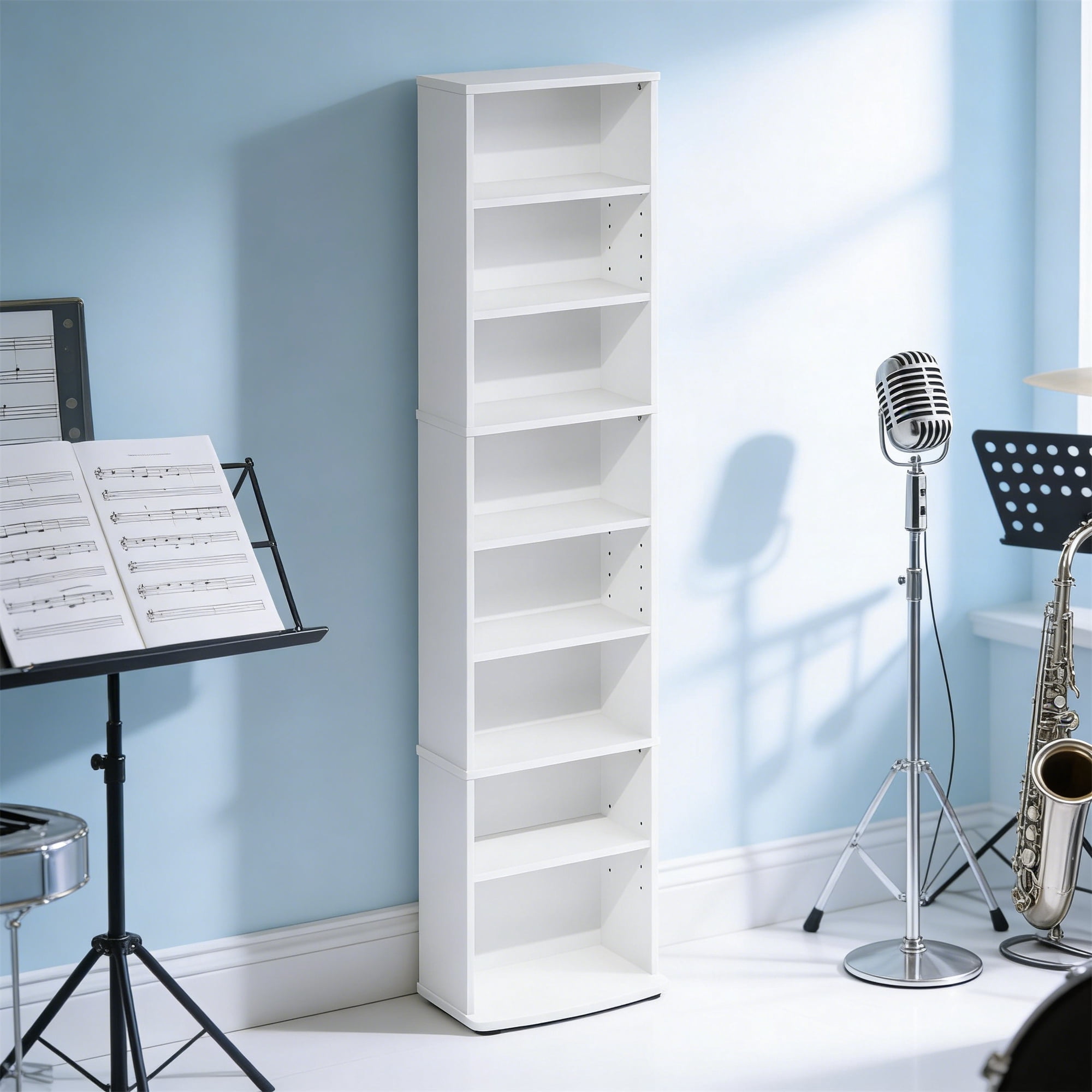 8-Tier Multimedia Storage Tower with Adjustable Shelves for DVDs, CDs