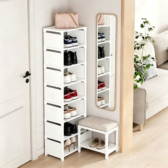 8-Tier Narrow  Shoe Rack Organizer, White Rust-Proof Metal Frame with Waterproof Non-Woven Fabric, Space-Saving Shoe Storage Shelf for Entryway, Closet & Small Spaces