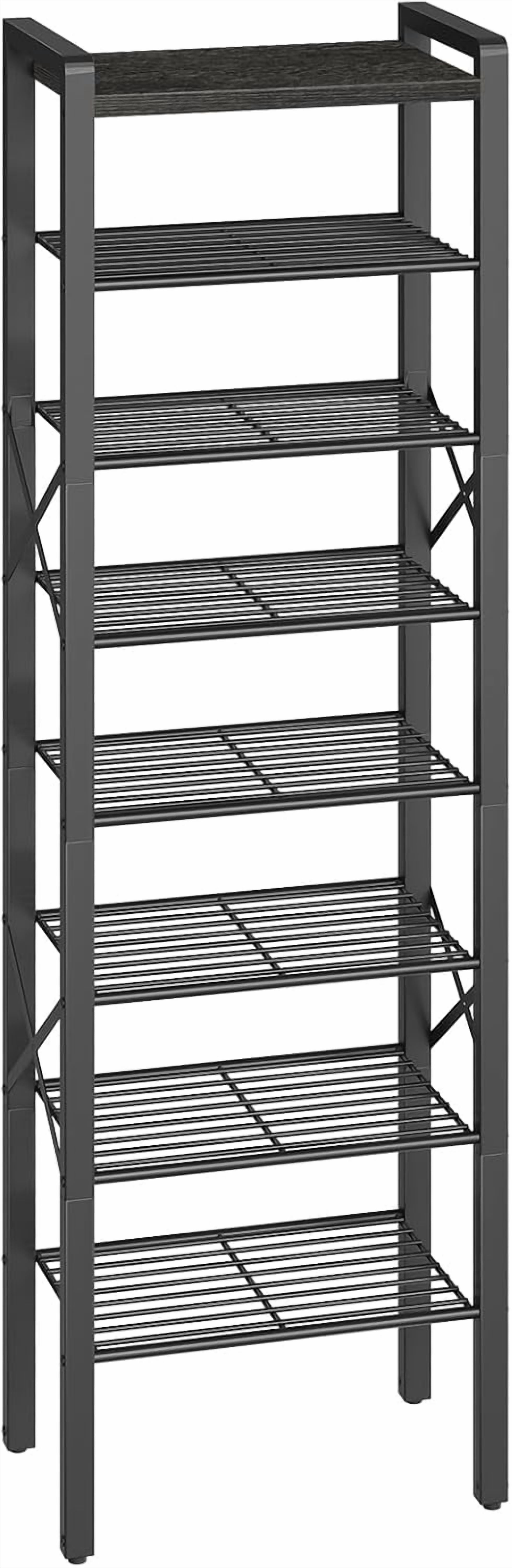 8-Tier Narrow Shoe Rack, Tall Shoe Rack for 8-16 Pairs, Slim Shoe Storage Organizer with Wooden Top, Space Saving, Metal Frame, for Entryway
