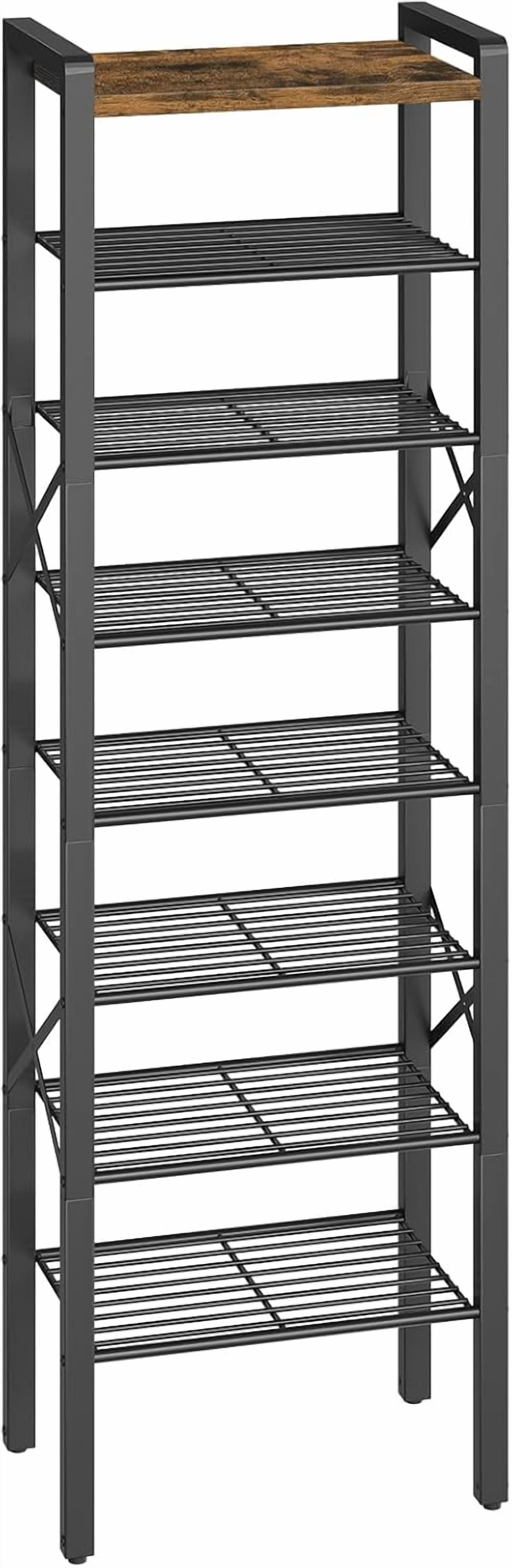 8-Tier Narrow Shoe Rack, Tall Shoe Rack for 8-16 Pairs, Slim Shoe Storage Organizer with Wooden Top, Space Saving, Metal Frame, for Entryway