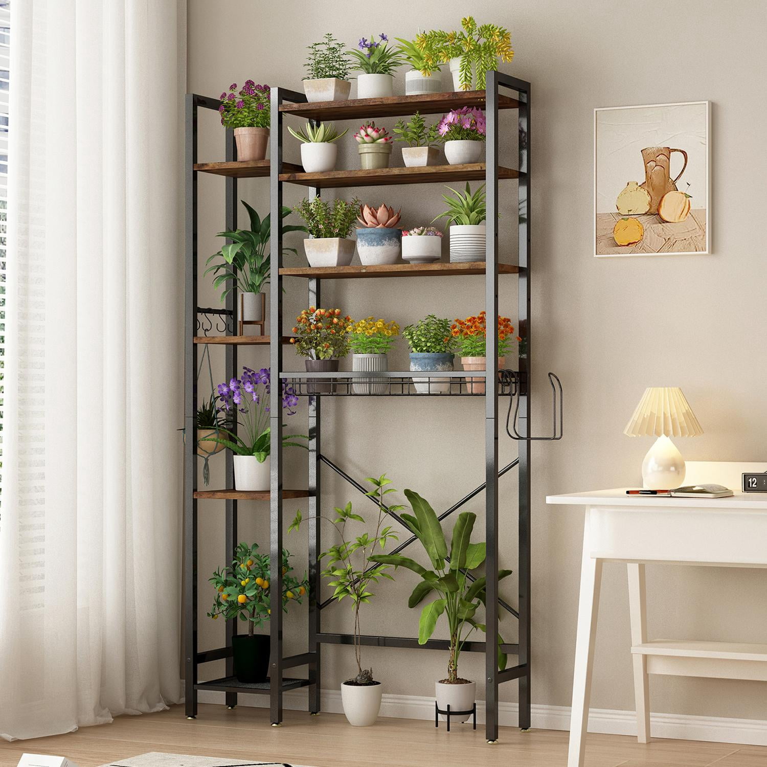 8 Tier Over The Toilet Storage with Side Rack, Adjustable Shelf And Drain Basket, Freestanding Bathroom Organizer for Balcony Laundry, Walnut