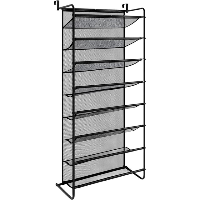 8Tier Over the Door Hanging Shoe Organizer, Fabric Mesh, Black