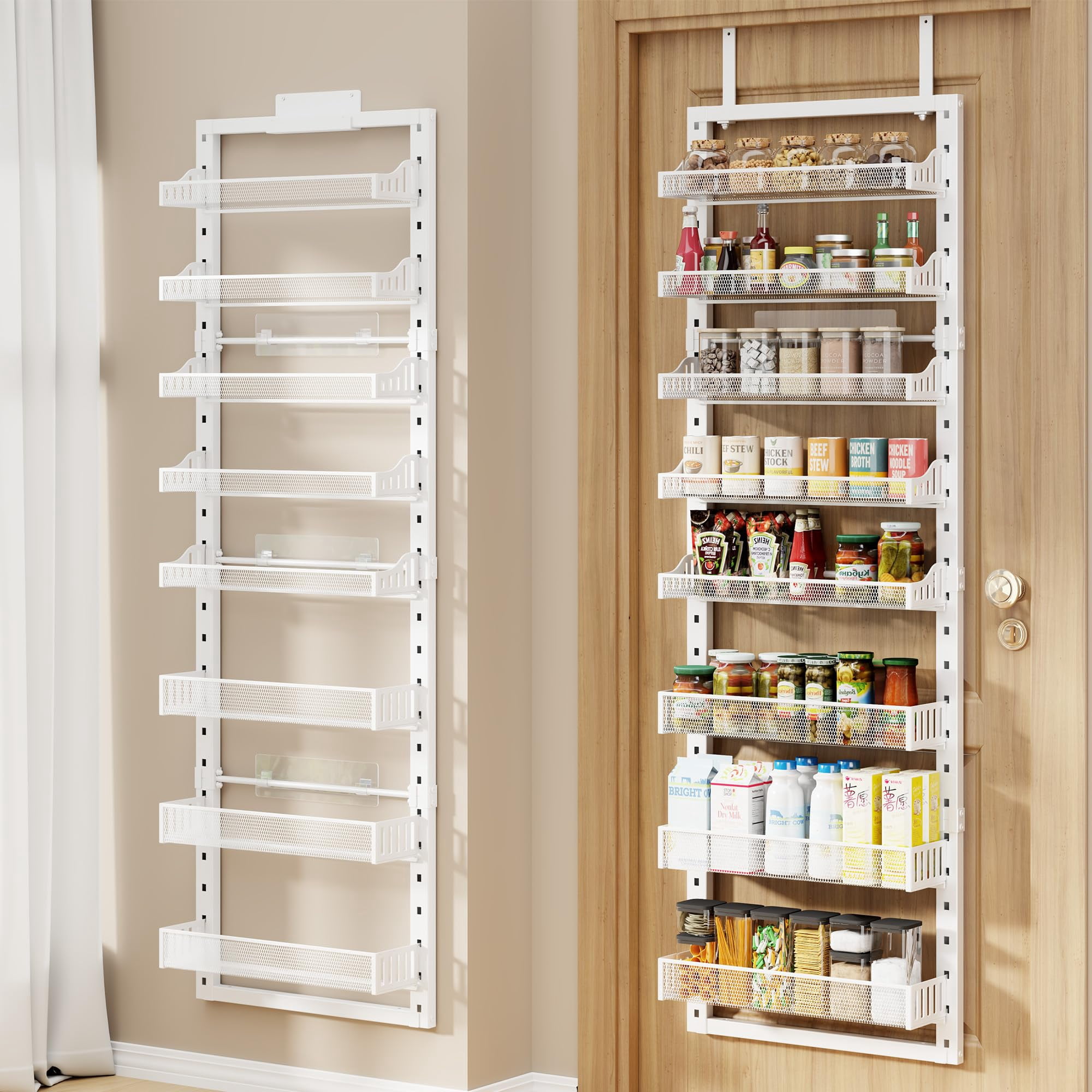 Storage Racks For Pantry 8 Tier Pantry Door Organizer 2 In 1 Over The With Metal Adjustable ...