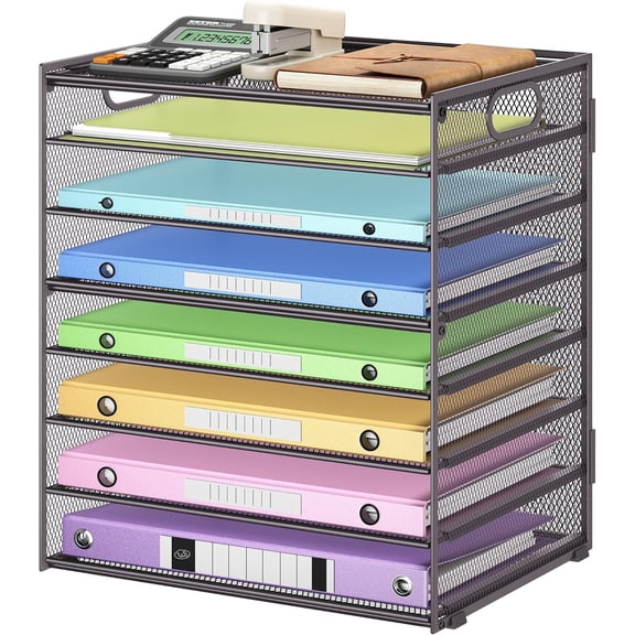 8 Tier Paper Organizer with Handle, Metal Mesh Desk File Organizer, Large Capacity Desk Organizers Paper Letter Tray Desktop Document Sorter for Office, Home or School-Grey