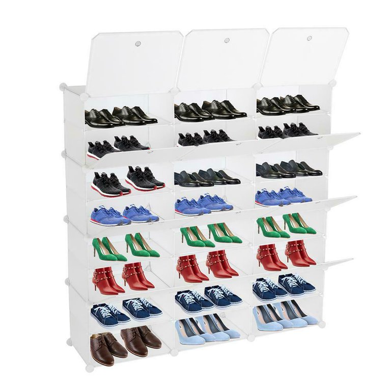 Shoe Cabinet, 8-Tier Shoe Storage Organizer Rack with 24 Cubbies White 