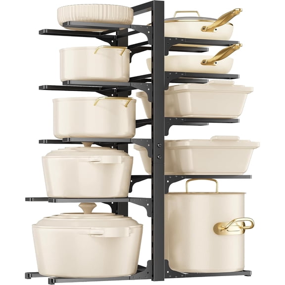 8-Tier Pots and Pans Organizer under Cabinet, 15.83" Height Heavy Duty Pot Pan Organizer Kitchen Cabinet Organization and Storage, Adjustable Pot Rack for Frying Pan, Cast Iron Skillet, Sliver