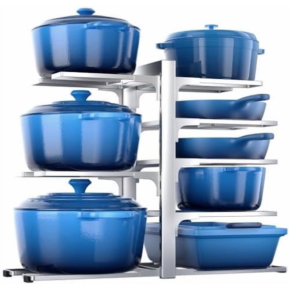 8-Tier Pots and Pans Organizer under Cabinet, Kitchen Cabinet Organizers and Storage, Heavy Duty 120LBS Pots and Pan Storage Rack Organizer inside Cabinet, Adjustable, Silver