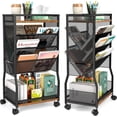 thumbnail image 1 of 8 Tier Rolling Book Cart with Wheels, Mobile Book Storage Cart with 2 Sides Access Bookcase for Narrow Space, Rolling File Organizers and Storage for Home Office Living Room Classroom School, 1 of 7