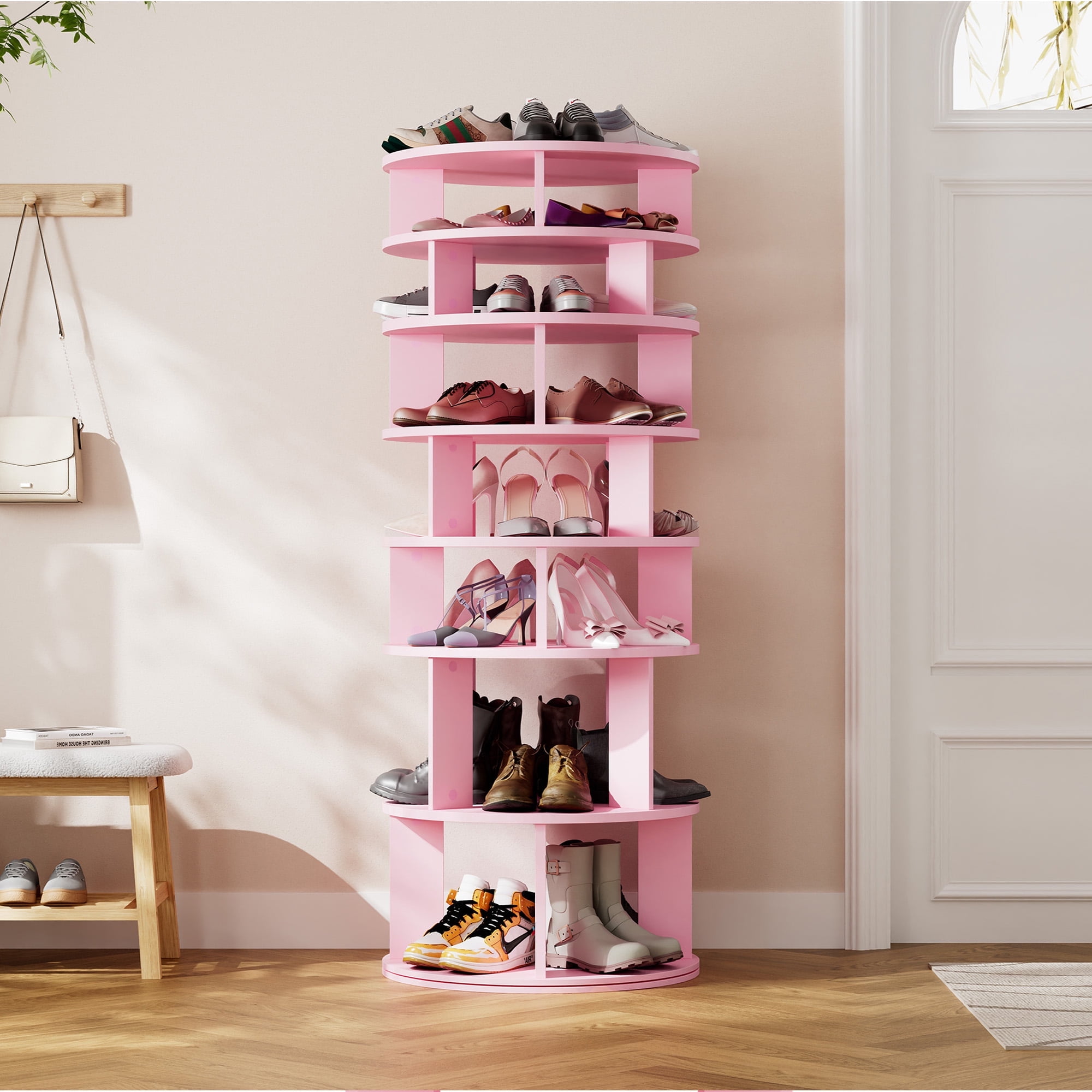 MMJ KENTH TOY WORKS rhinorexer 3期 ピンク 8 Tier Rotating Shoe Rack Tower, 32 Pair Shoe Organizer Shelf