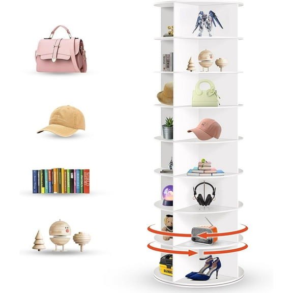8 Tier Rotating Tower, Spinning Shoe Organizer Rotating Shelf, Space-Saving 360 Revolving Storage Round Carousel for Entryway, Closet & Bedroom ( 01)