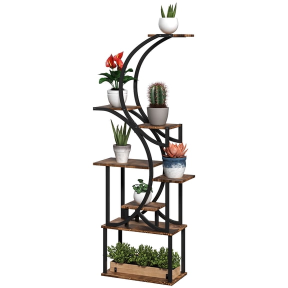 8 Tier S-Shaped Plant Stand for Indoor Plants, 62 Inch Corner Shelf with Carbonized Finish
