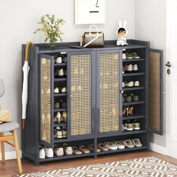 8-Tier Shoe Cabinet with Acrylic Doors, Shoe Storage Cabinet for Entryway, Bamboo Shoe Organizer Storage for 36-40 Pairs, Freestanding Shoe Rack for Hallway, Living Room (Grey)