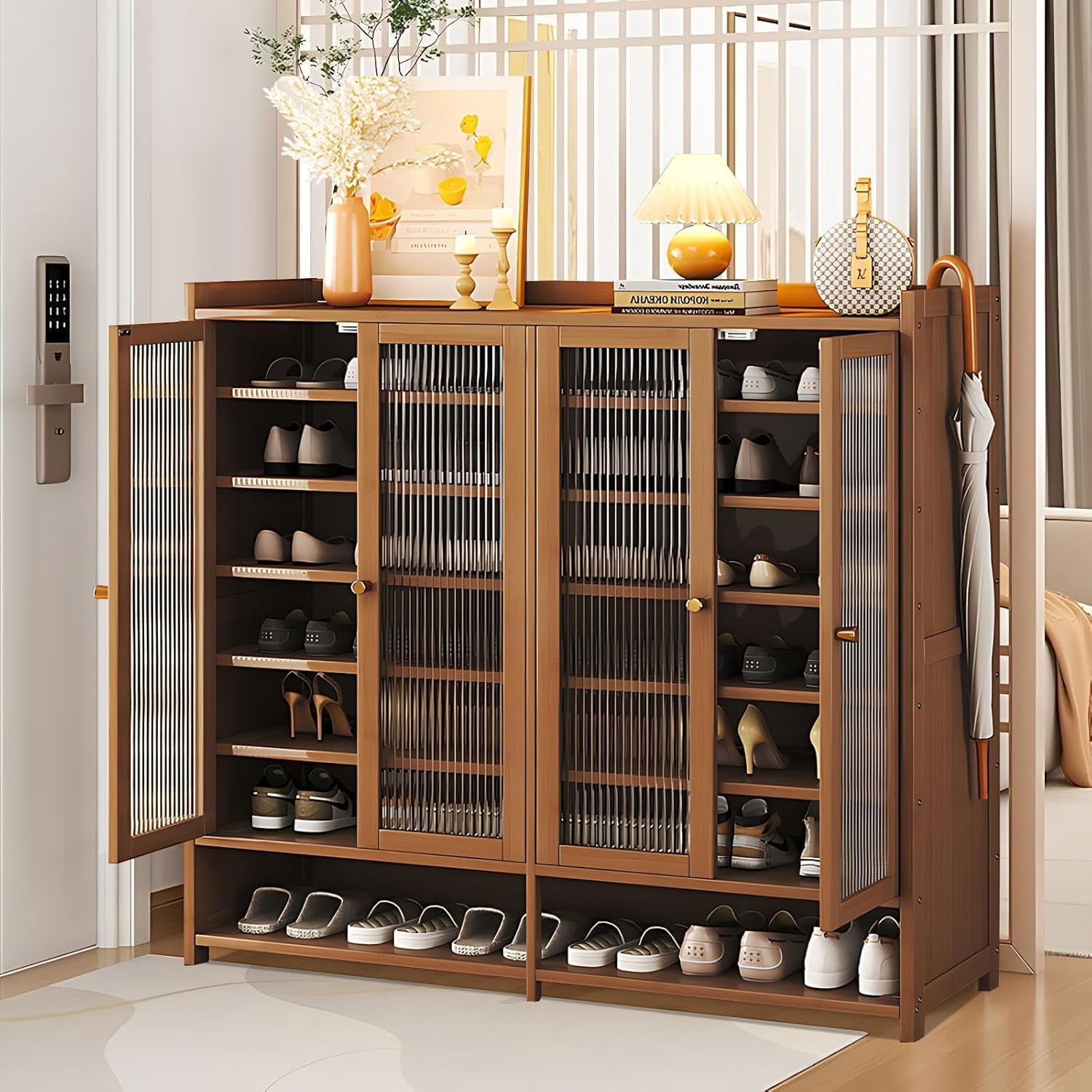 Shelf 40 Pair Shoe Cabinet With Doors Flannan Oak Effect Door 40