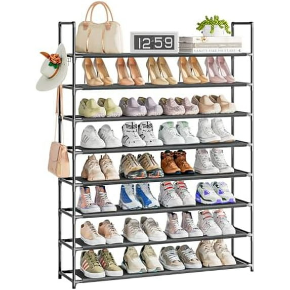 8 Tier Shoe Organizer, 33.3in Wide x 11.2in Deep x 55.7in Tall, Black ...