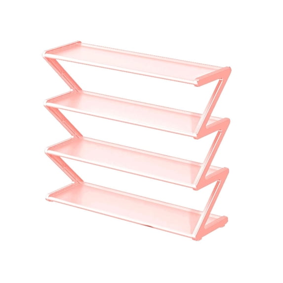 4-Tier Shoe Rack Organizer for Closet Floor, Z Shaped Plastic Shoe Rack with Thickened Steel Pipe, Shoe Storage for Entryway, Bedroom, and Outdoor (Pink, Small)