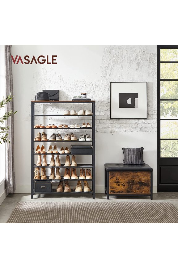 8-Tier Shoe Rack Shoe Organizer for Closet Entryway 32-40 Pairs of Shoe Large Shoe Rack Organizer with 7 Metal Mesh Shelves 39.4 x 11.8 x 59.8 Inches Rustic Brown and Black