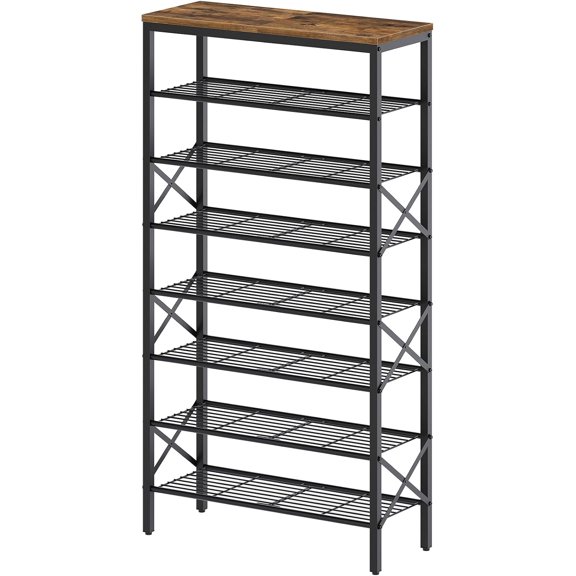 8 Tier Shoe Rack, Shoe Storage Organizer, Large Capacity Shoe Shelf Holds 32 Pairs of Shoes, Sturdy and Stable, for Entryway, Hallway, Closet, Dorm Room, Rustic Brown SS08BR