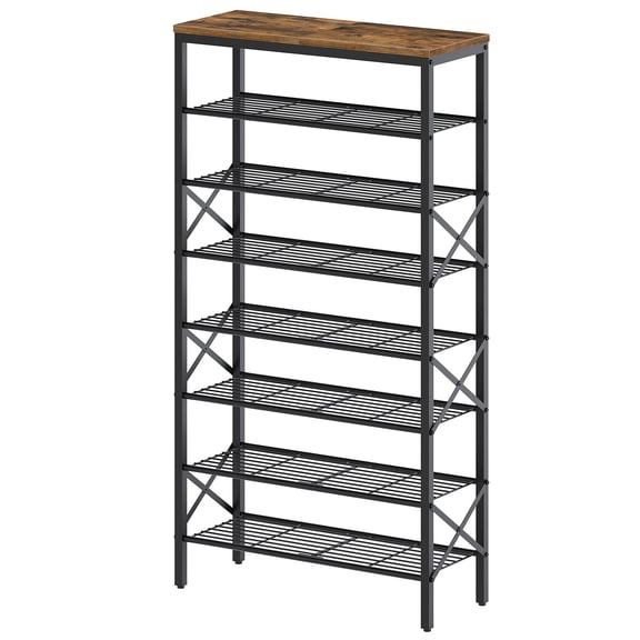 8 Tier Shoe Rack, Shoe Storage Organizer, Large Capacity Shoe Shelf Holds 32 Pairs of Shoes, Sturdy and Stable, for Entryway, Hallway, Closet, Dorm Room, Rustic Brown SS08BR