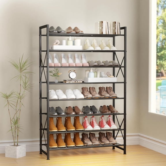 Metal Shoe Rack, 8 Tier Tall Shoe Organizer Holds 40 Pairs, Study Shoes Stand for Garage, Closet, Entryway, Front Door Entrance