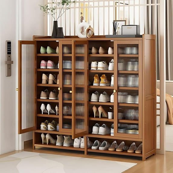 8-Tier Shoe Storage Cabinet with Doors, Bamboo Shoe Cabinet, Freestanding Shoe Rack for 36-40 Pairs,Shoe Organizer Cabinet for Entryway, Hallway, Closet Living Room