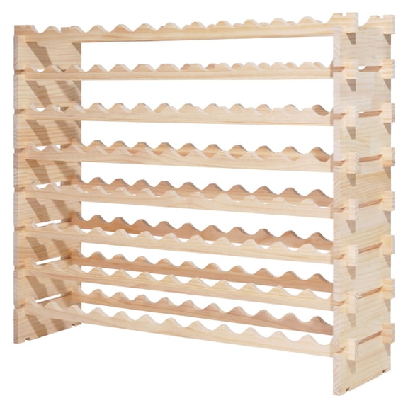 8-Tier Solid Wood Stackable Wine Rack Holds 96 Wine Bottles, Freestanding Modular Bottle Storage Display Shelf for Kitchen Bar Cellar, Natural Tone