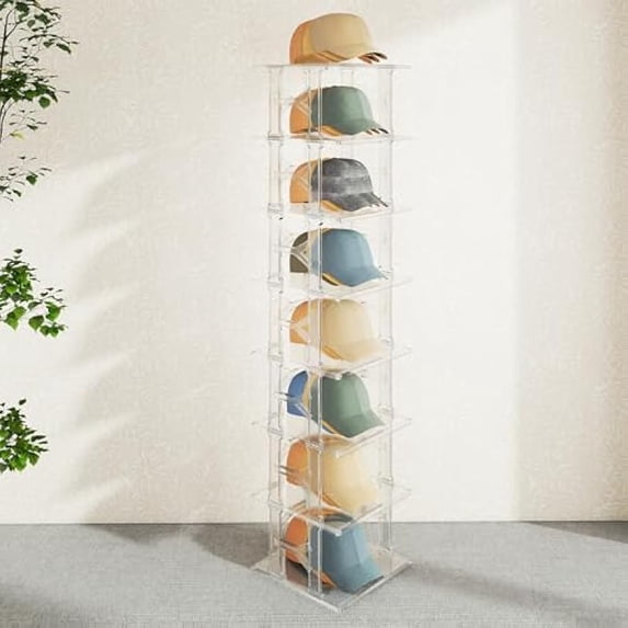 8-Tier Stackable Clear Hat Display Case, Vertical Hat Rack Stand, Open ...