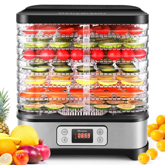 8-Tier Stackable Tray 400W Food Dehydrator, Easy Clean, Dryer Dehydrator for Home and Outdoor, Silver