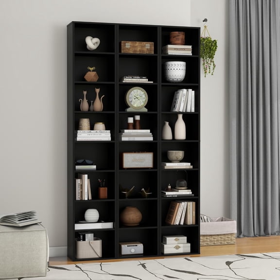 8 Tier Storage Shelf Bookcase, Slim Organizer Shelves Cabinet Tall Narrow Media Tower Rack Display Bookshelf for Home Office (Black)