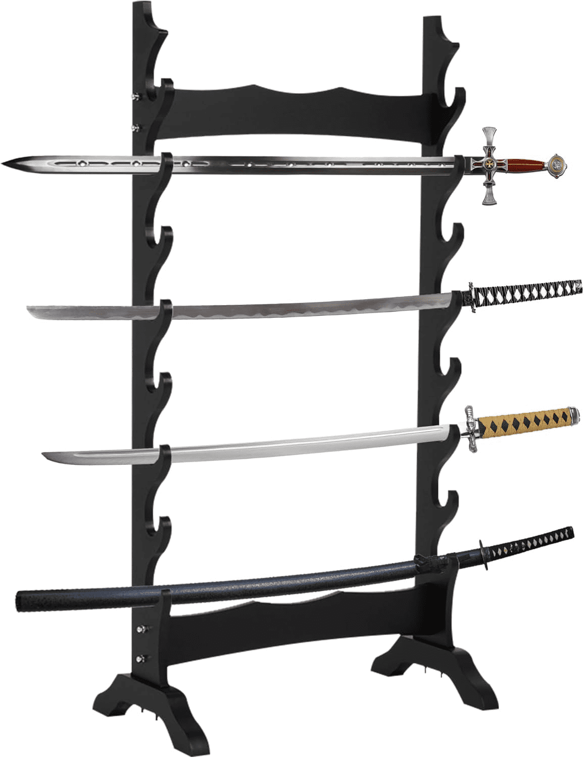 Gtouse 8 Tier Sword Stand, Wooden Japanese Samurai Sword Holder, Sword Display Stand Floor for Katana