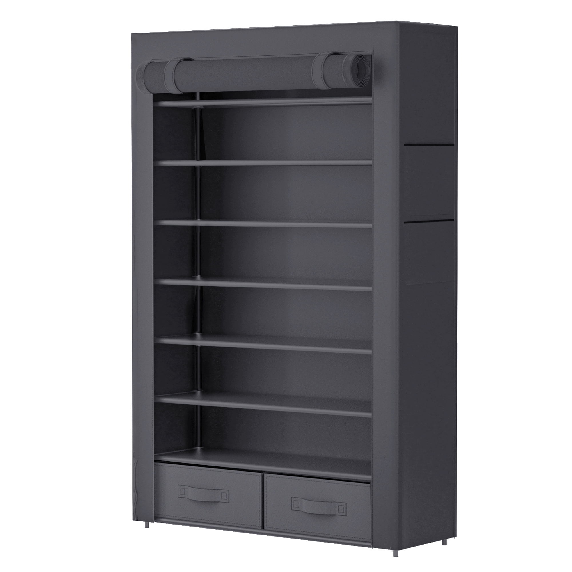 8 Tier Tall Fabric Covered Shoe Rack with 2 bins, Functional Dustproof ...