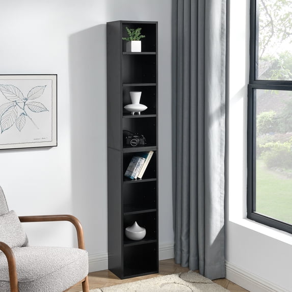 8 Tier Tall Narrow Bookshelf for Small Space Home Office Kids Room with Adjustable Shelves,Standing Display Cabinet for Media CD Storage