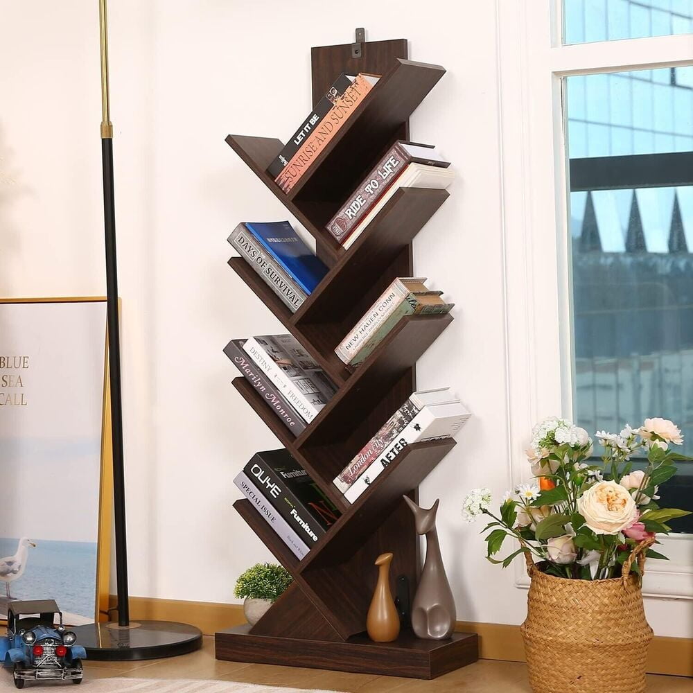 8Tier Tree Bookshelf Floor Standing Corner Bookcase Storage Rack