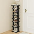 thumbnail image 1 of 8-Tier Vertical Shoe Rack, Narrow Space-Saving Shoe Organizer for Entryway, Closet, or Front Door, Modern Corner Shoe Storage for 7 Pairs with Adjustable Shelves, Engineered Wood-Black, 1 of 8