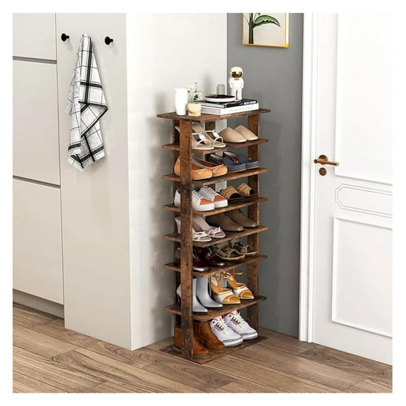 8-Tier Vertical Shoe Rack, Space-Saving Corner Shoe Organizer for 14 Pairs, Narrow Shoe Storage for Entryway, Front Door, or Closet