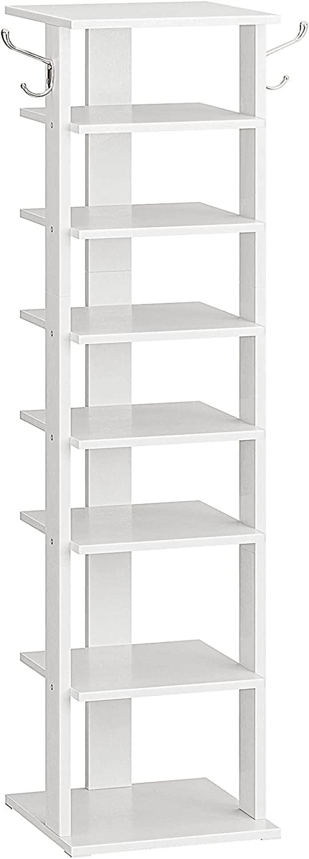 8 Tier Vertical Shoe Rack with Hooks Space Saving Wooden Shoe Storage ...