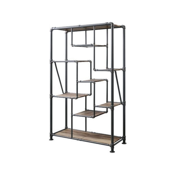 8-Tier Water Pipe Design Bookshelf, Brown and Gray