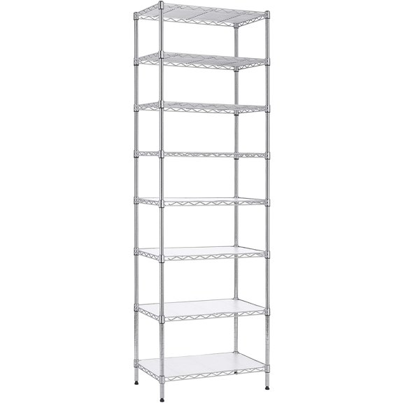 8-Tier Wire Shelving Unit Adjustable Steel Wire Rack Shelving 8 Shelves Steel Storage Rack or Two 4-Tier Shelving Units with PE mat, Leveling Feet and Safety Device, NSF Certified, Chrome