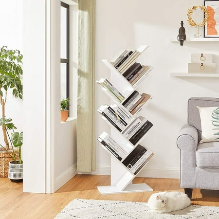 8-Tier Wooden Tree Bookshelf, Bookcase, White