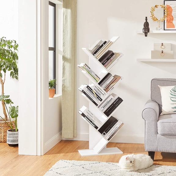 8-Tier Wooden Tree Bookshelf, Bookcase, White