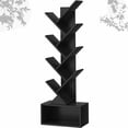thumbnail image 1 of 8-Tier Zigzag Tree Bookshelf with Open Storage Base, Space-Saving Narrow Bookcase, Black, 1 of 7