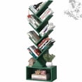 thumbnail image 1 of 8-Tier Zigzag Tree Bookshelf with Open Storage Base, Space-Saving Vertical Bookcase, Dark Green, 1 of 9
