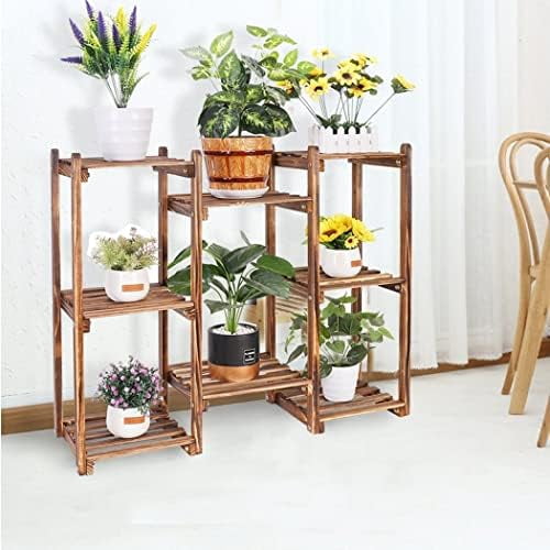 8 Tiered Pine Wood Plant Stands for Indoor Corner Flower Shelf Brown Rustic Rectangular$$Garden &
