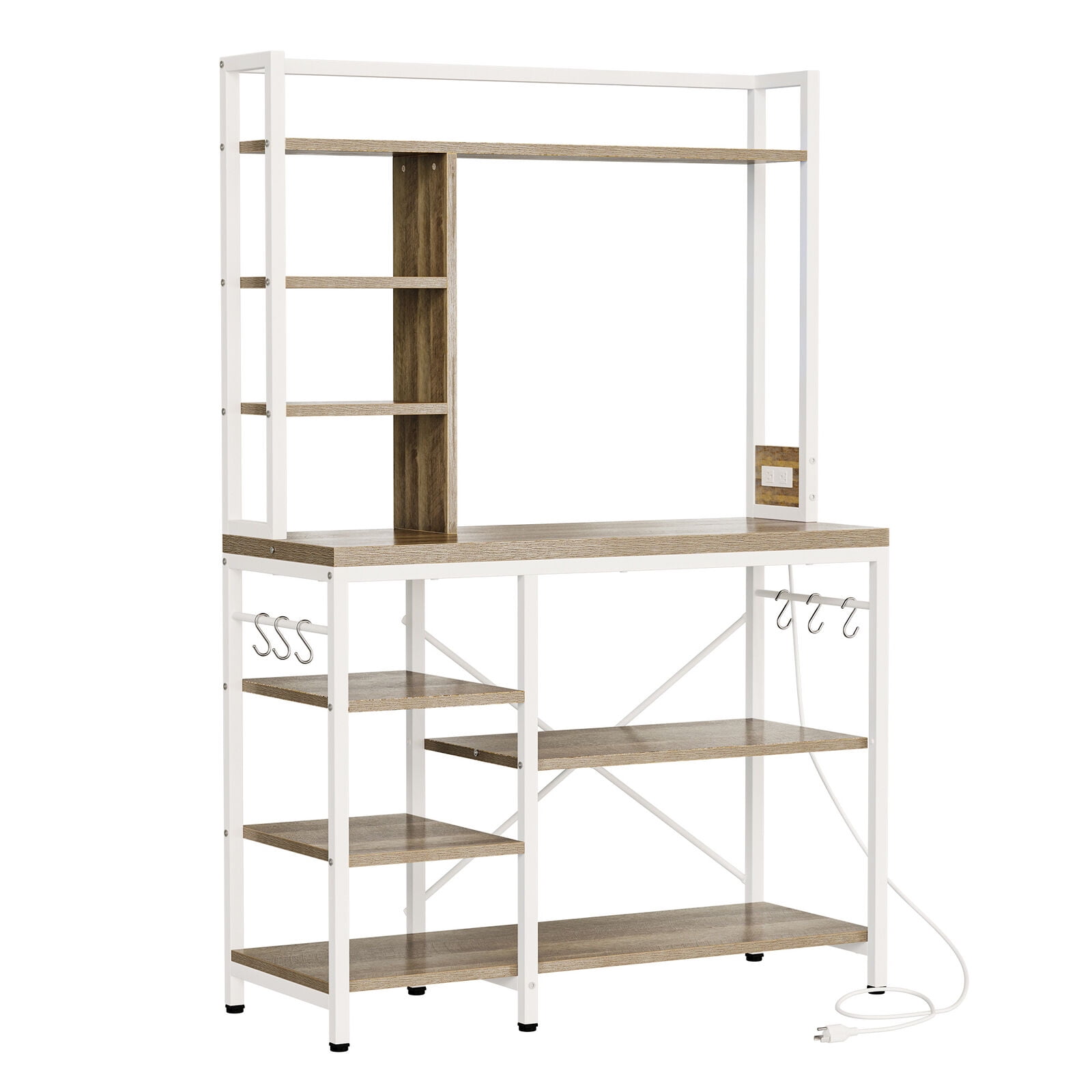 8 Tiers Kitchen Bakers Rack w/ Power Outlets Microwave Coffee Bar Shelf