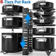 8 Tiers Pots and Pans Organizer, Adjustable Pot Rack for Kitchen Organization & Storage, Kitchen Cabinet Storage Metal Holders, Lid Organizer for Pots and Pans with 3 DIY Methods